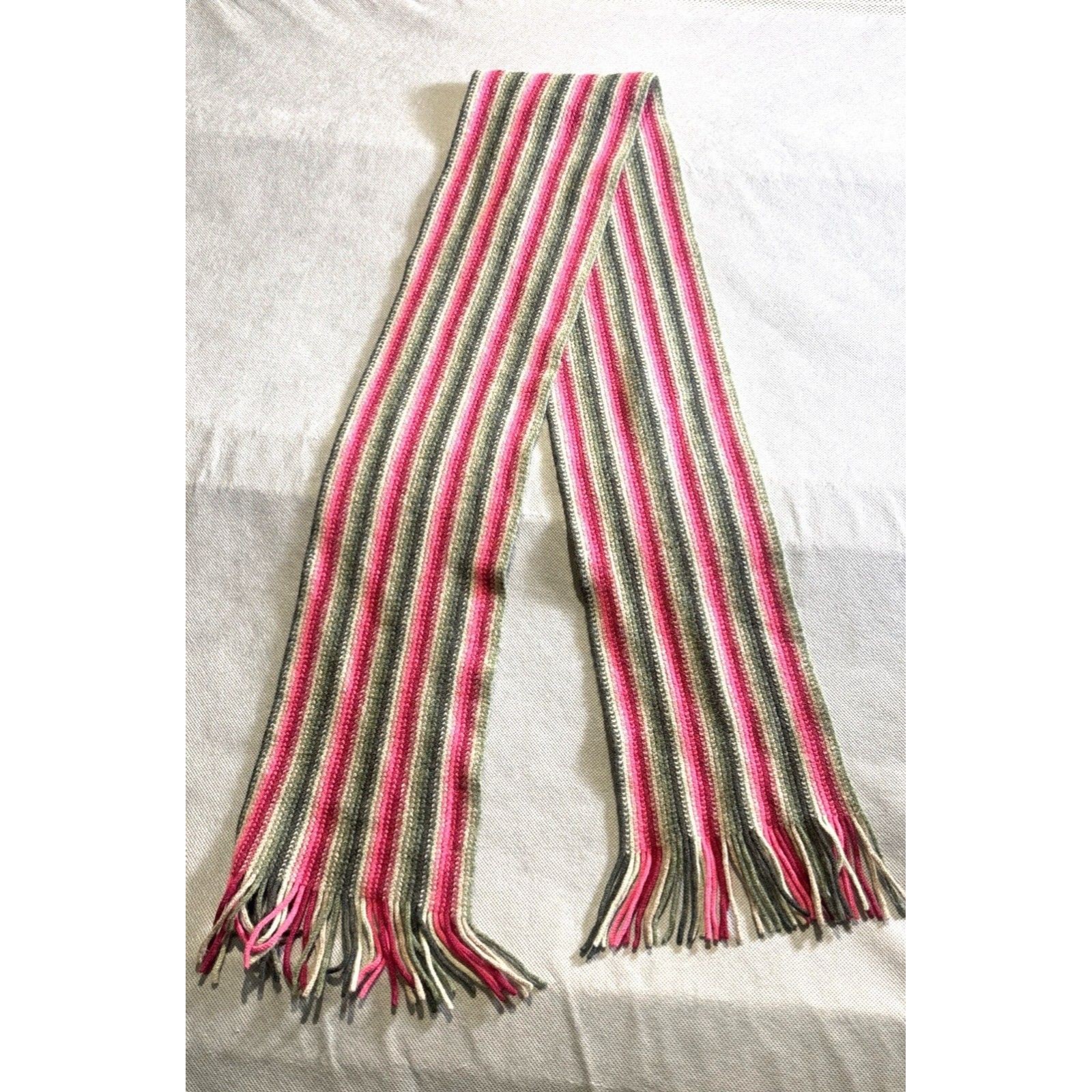 Vntage Jigsaw Junior Pure New Wool Striped Scarf Multicolor Fringe Scotland Made — image 5 of 8